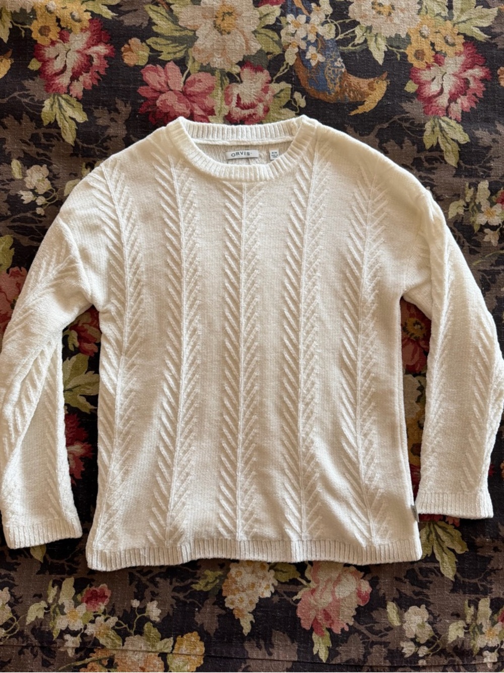 Orvis Ivory Cable Knit Crewneck Sweater